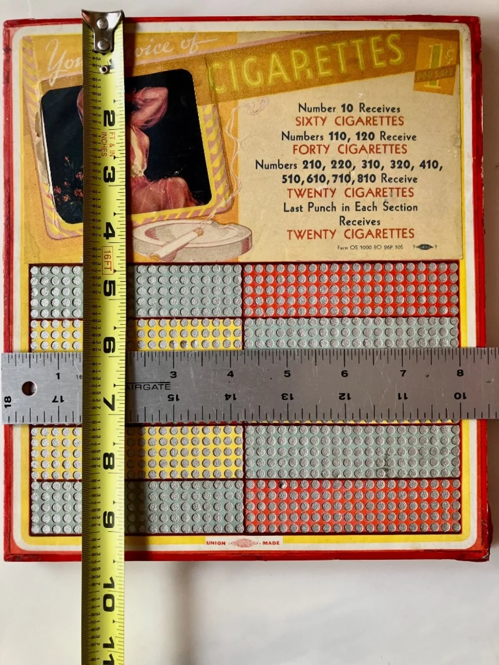 RARE Unused Vintage 30s Pin-up Punchboard Game “Your Choice of Cigarettes” 8 x 1
